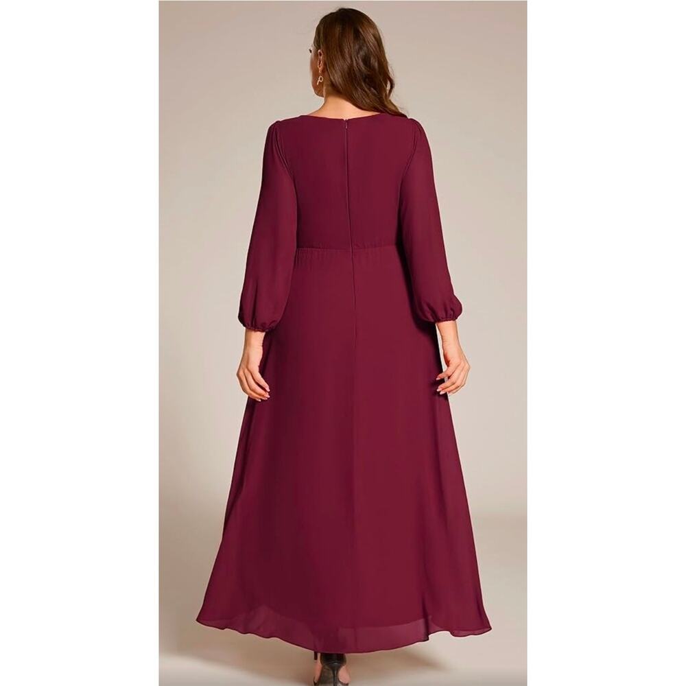 Ever Pretty Applique Chiffon formal Burgundy Dress Size 18 wedding MOTB Party - Picture 2 of 15